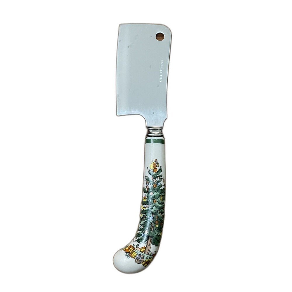 Spode Christmas Tree Cheese Cleaver Knife Ceramic Handle Stainless Steel Holiday